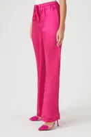 Women's Satin Drawstring Wide-Leg Pants in Pink, XS