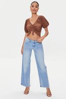 Women's Peasant-Sleeve Crop Top in Chocolate Medium