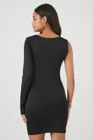 Women's One-Sleeve Bodycon Mini Dress in Black Large