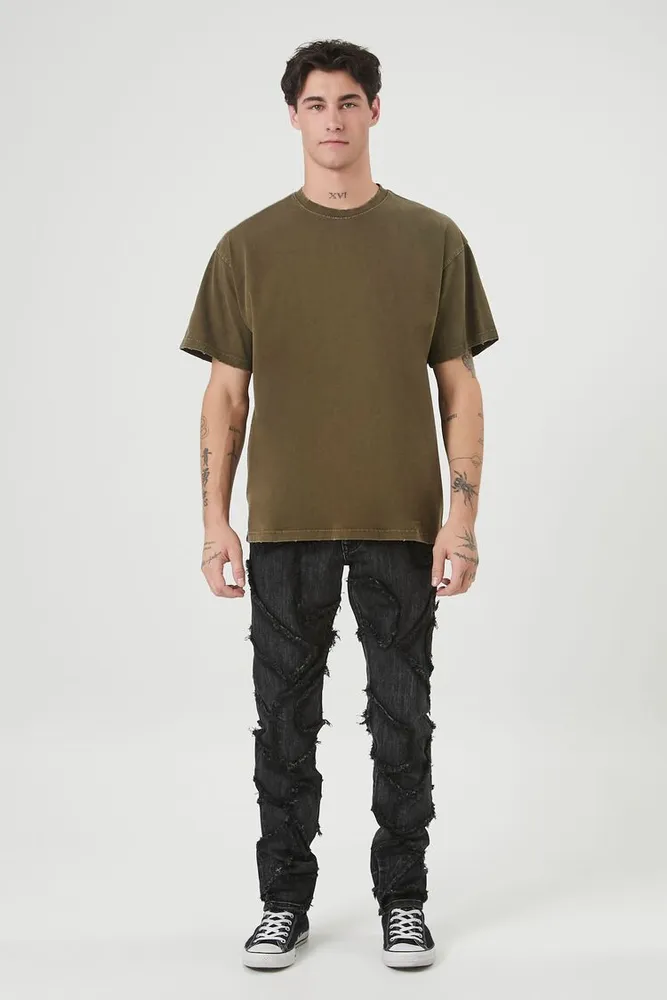 Men Mineral Wash Crew T-Shirt in Olive Large