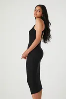 Women's Ribbed Knit Cutout Midi Dress in Black Small