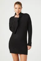 Women's Turtleneck Mini Sweater Dress in Black, XL