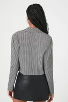 Women's Jacquard Checkered Cropped Blazer in Black/White Small