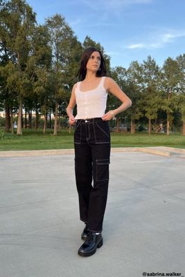 Women's Twill Cargo Pants in Black Medium