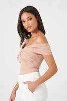 Women's Twist-Front Off-the-Shoulder Bodysuit in Sand Medium