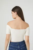 Women's Sweater-Knit Off-the-Shoulder Top in White, XL