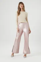 Women's Metallic Faux Leather Wide-Leg Pants in Pink Medium