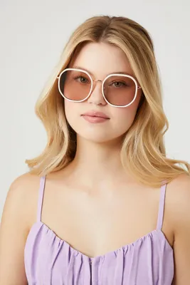 Tinted Round Sunglasses in Cream/Brown