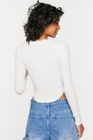 Women's Lace-Up Long-Sleeve Sweater-Knit Crop Top in Vanilla Medium