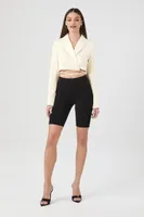 Women's Satin Wraparound Cropped Blazer in Vanilla Large