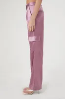 Women's Satin Cargo Trouser Pants in Light Pink Large