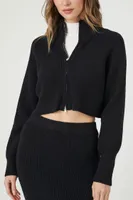 Women's Ribbed Knit Zip-Up Sweater in Black Medium