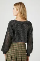 Women's Cropped Cable Knit Sweater in Black