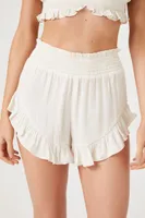 Women's Satin Ruffle-Trim Lounge Shorts Vanilla