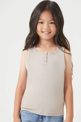 Girls Half-Button Tank Top (Kids) , 13/14