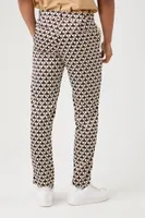 Men Geo Print Slim-Leg Pants in Cream, 32