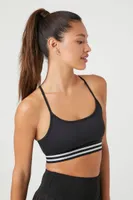 Women's Striped-Trim Racerback Sports Bra Black