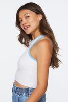 Women's Palm Beach Club Graphic Ringer Crop Top in Blue/White Large