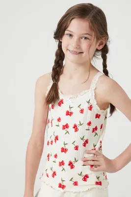 Girls Heart Cherry Print Cami (Kids) in Cream, 11/12