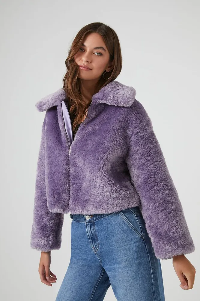 Women's Plush Zip-Up Coat in Purple Medium