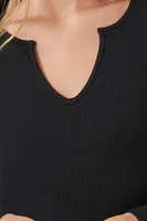 Women's Split-Neck Long-Sleeve Bodysuit in Black Small