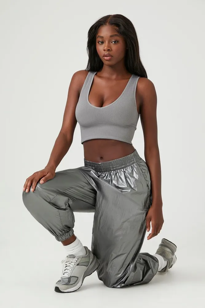 Women's Metallic Parachute Joggers in Silver Small