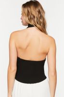 Women's Knotted Cutout Halter Crop Top in Black Small