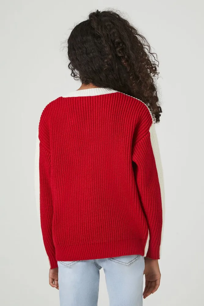 Girls Colorblock Sweater (Kids) in Cream/Red, 9/10
