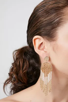 Women's Beaded Statement Drop Earrings in Gold/White