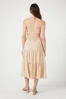 Women's Tiered Halter Midi Dress Oatmeal