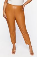 Women's Faux Leather Ankle Pants in Almond, 0X