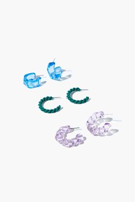 Women's Open-End Hoop Earring Set in Blue/Green