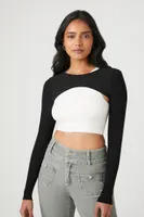 Women's Super Cropped Sweater-Knit Top in Black Small