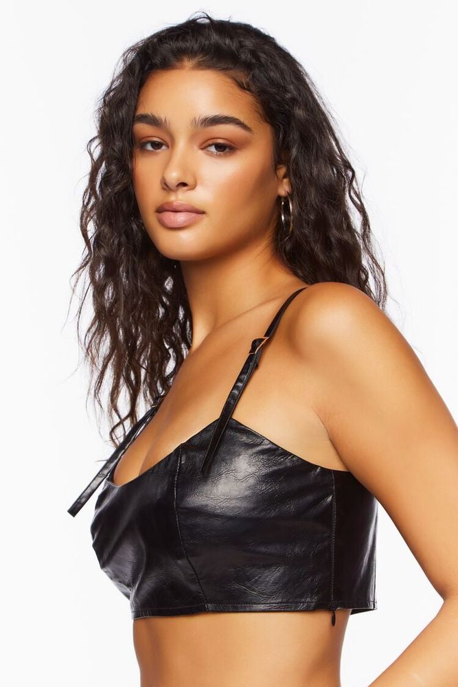 Women's Faux Leather Cropped Cami in Black, XL