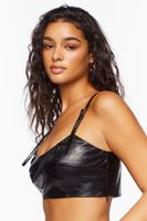 Women's Faux Leather Cropped Cami Black