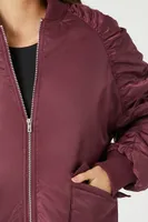 Women's Oversized Zip-Up Bomber Jacket in Wine Medium