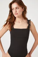 Women's Ruffle-Strap Tank Bodysuit in Black Large