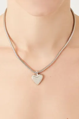 Women's Heart Pendant Snake Chain Necklace in Silver