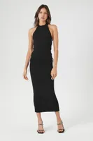 Women's Lace-Up Midi Sweater Dress in Black Small