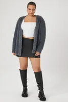 Women's Fuzzy Knit Cardigan Sweater in Grey, 2X