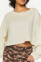 Women's Boxy Long-Sleeve Cropped T-Shirt in Khaki Large