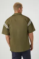 Men Jacquard Insert Short-Sleeve Shirt in Olive, XL