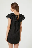 Women's Flounce-Sleeve Mini Shift Dress in Black Medium