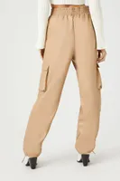 Women's Faux Leather Cargo Pants in Beige Small