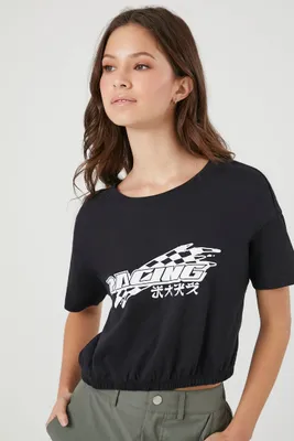 Women's Racing Graphic Cropped T-Shirt in Black Medium