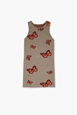 Girls Butterfly Print Sweater Dress (Kids) Olive,