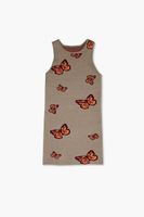 Girls Butterfly Print Sweater Dress (Kids) Olive,