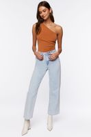 Women's Ruched One-Shoulder Crop Top in Praline Medium