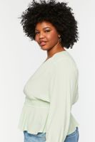 Women's V-Neck Flounce-Hem Top in Pistachio, 1X