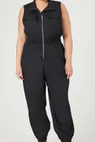 Women's Zip-Up Jumpsuit in Black, 0X